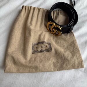 Gucci Black Leather Belt with Gold Buckle